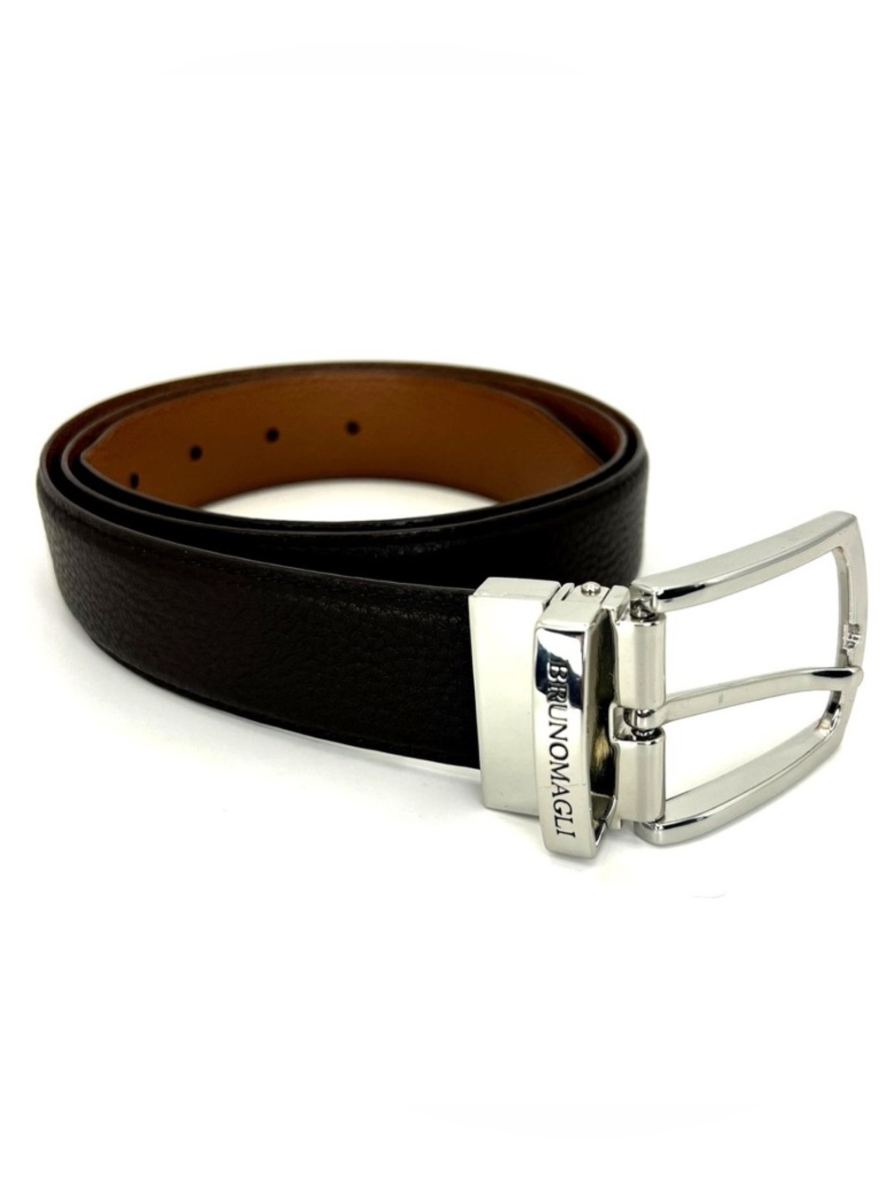 NWT Bruno Magli Reversible Leather Belt Mens 34 Black Brown Silver Logo Buckle